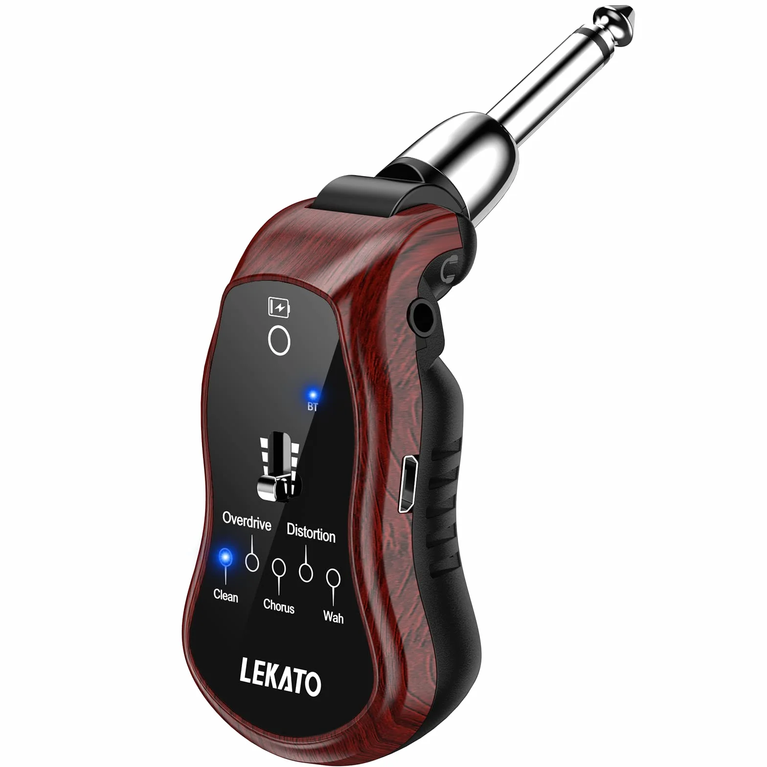 LEKATO Mini wzmacniacz gitarowy z możliwością ładowania, kieszonkowy wzmacniacz z Bluetooth, wieloefektowy Clean Chorus Overdrive Distortion i Wah