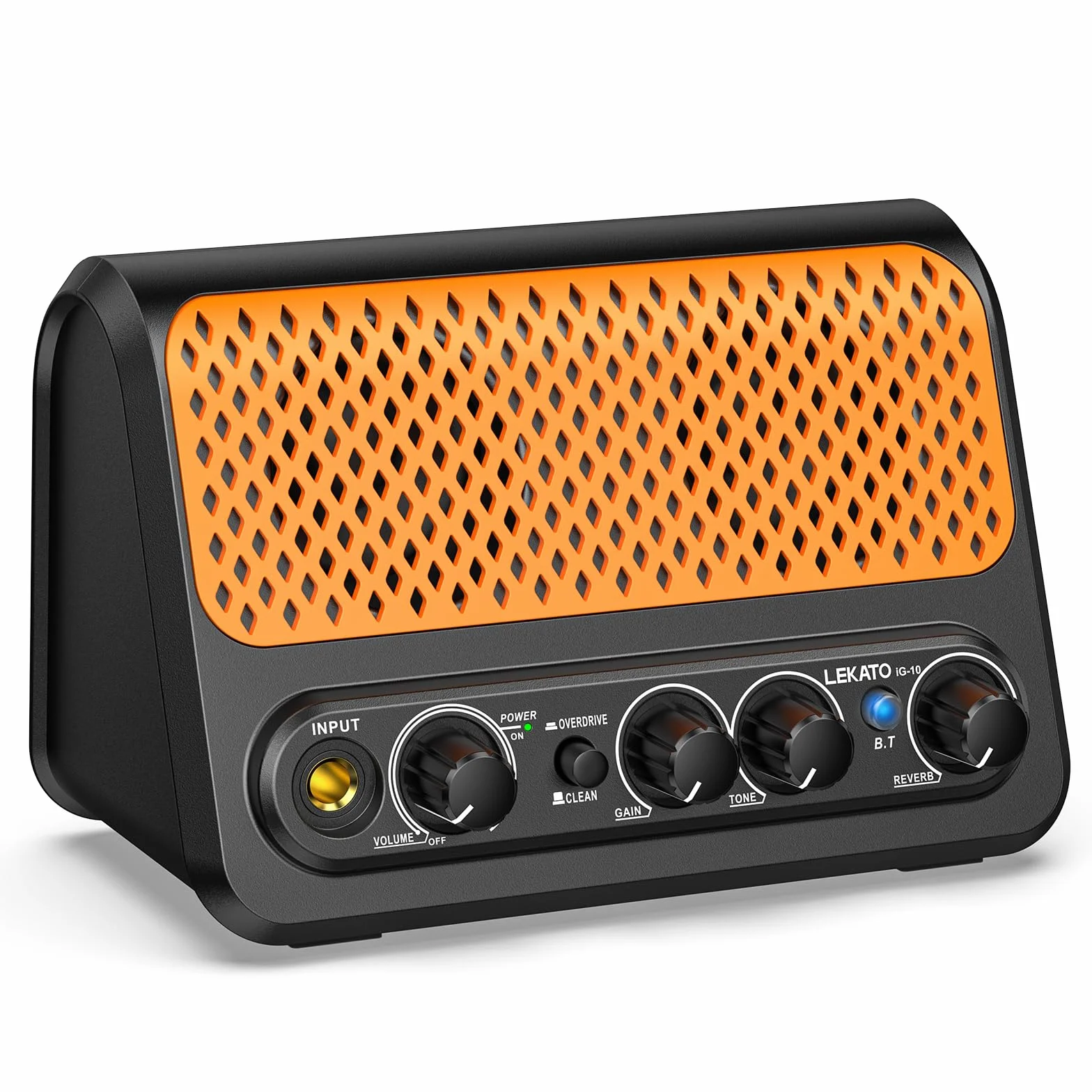 Mini wzmacniacz gitarowy, przenośny wzmacniacz gitarowy LEKATO 10 W, z czystym i nadbiegowym kanałem, pogłosem i łącznością Bluetooth (czarno-pomarańczowy)
